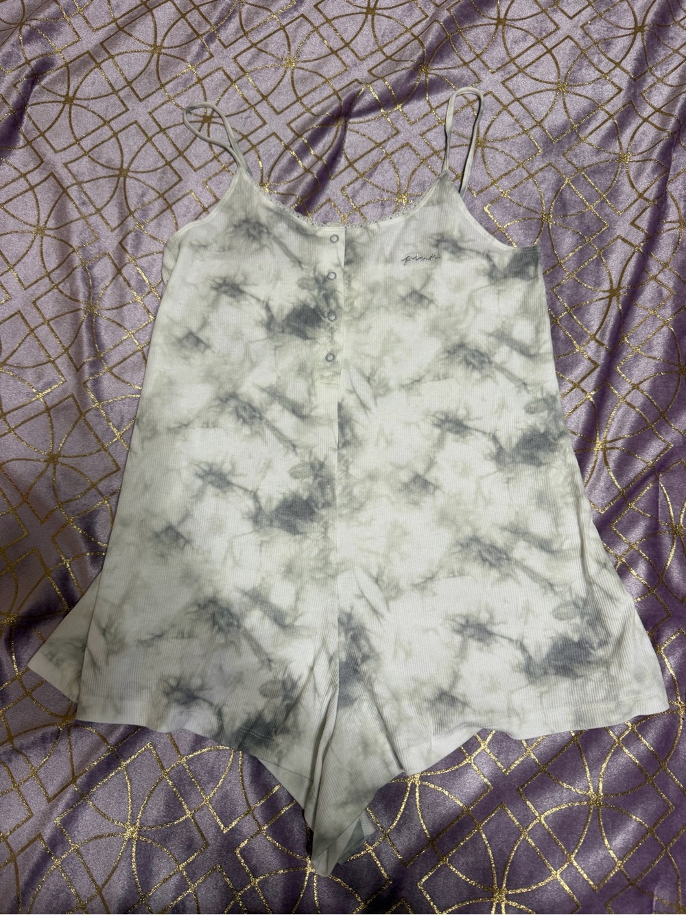 💥 WOMENS NWT Victoria's Secret PINK Grey & White Tie-Dye Romper PJ